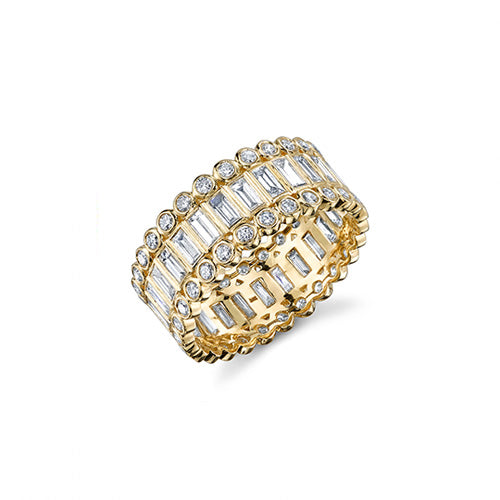 Gold Baguette & Round Bezel Diamond Stacked Eternity Ring - Sydney Evan Fine Jewelry