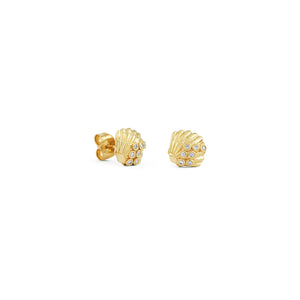 Gold & Diamond Clam Shells Stud - Sydney Evan Fine Jewelry