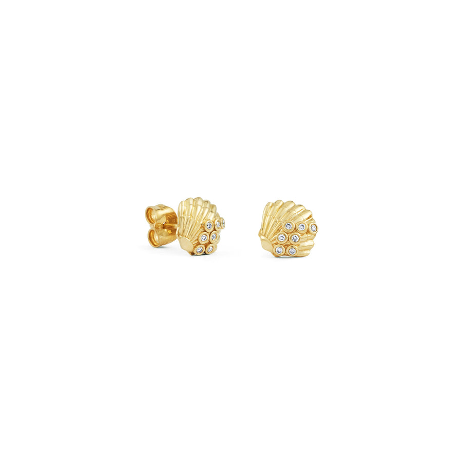 Gold & Diamond Clam Shells Stud - Sydney Evan Fine Jewelry