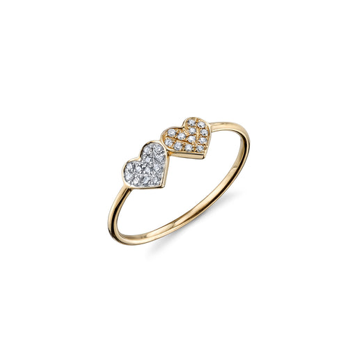 Two-Tone Gold & Diamond Double Heart Ring