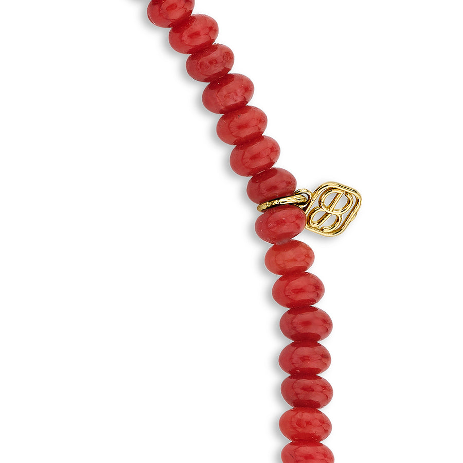 Gold Bezel Sapphire & Diamond Evil Eye on Red Bamboo Coral - Sydney Evan Fine Jewelry