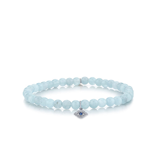 White Gold & Bezel Diamond Eye with Sapphire on Aquamarine