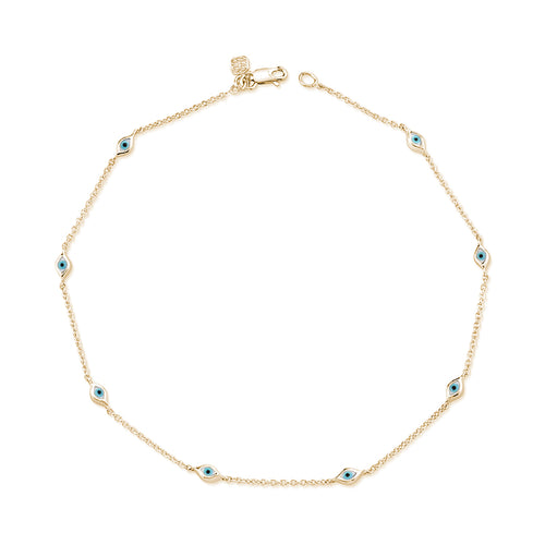 Gold Multi Mini Enamel Eye Anklet