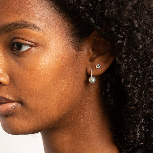 Gold & Diamond Turquoise Eye Aquamarine Earrings