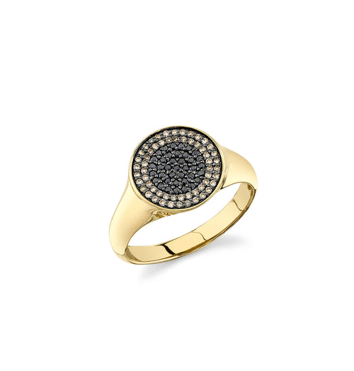 Men's Collection Gold & Black Diamond Eye Disc Medallion Signet Ring