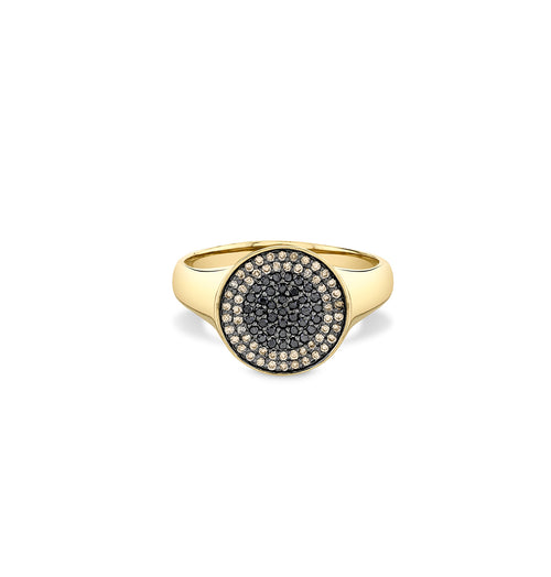 Men's Collection Gold & Black Diamond Eye Disc Medallion Signet Ring