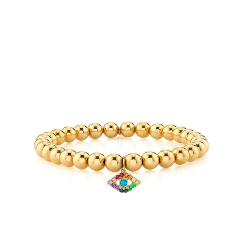 Gold & Rainbow Medium Bezel Eye on Gold Beads