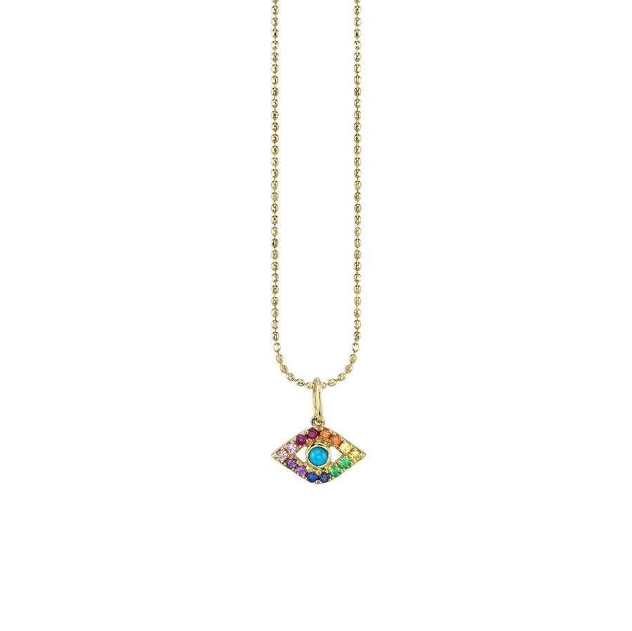 Gold & Rainbow Large Bezel Evil Eye Charm - Sydney Evan Fine Jewelry