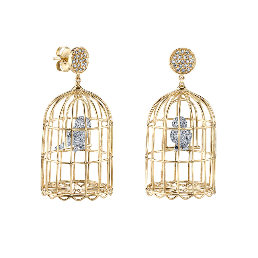 Gold & Diamond Large Albert Cage on Pave Disc Earrings - Sydney Evan Fine Jewelry
