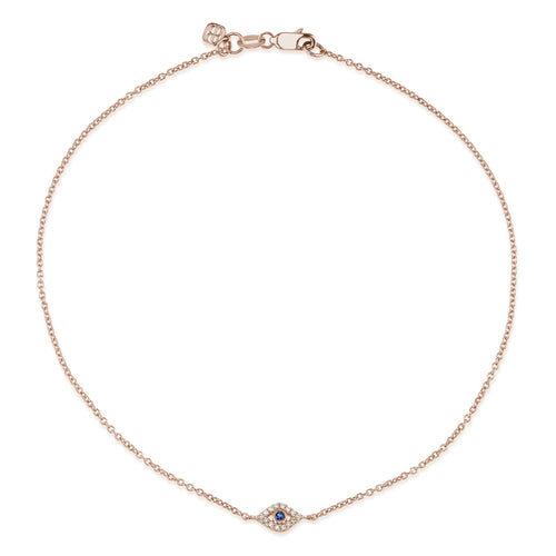 Gold Bezel Sapphire & Diamond Small Eye Anklet