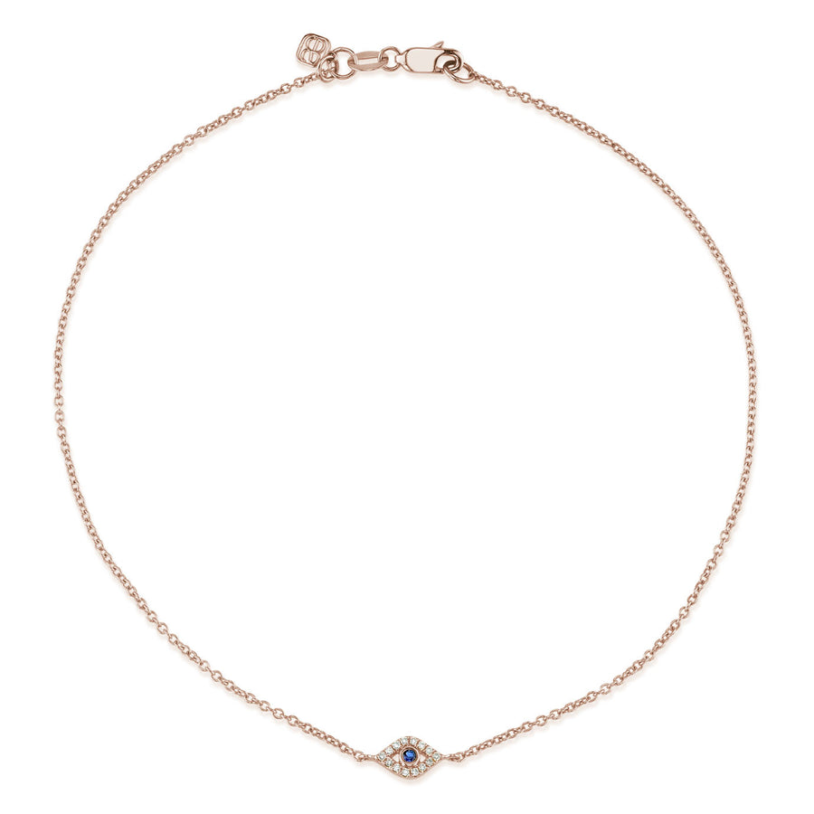 Gold Bezel Sapphire & Diamond Small Evil Eye Anklet - Sydney Evan Fine Jewelry
