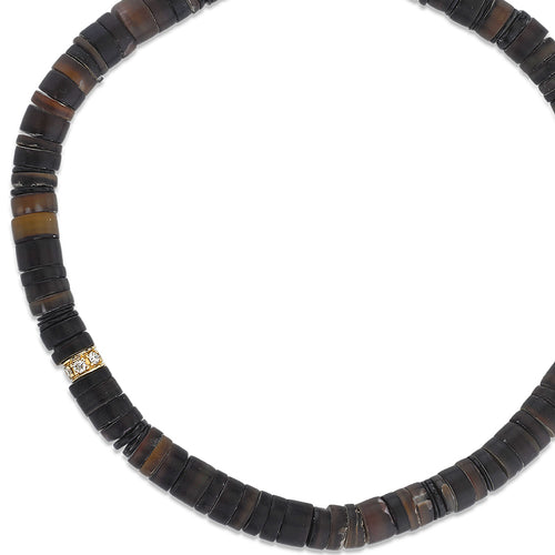 Men's Collection Gold & Diamond Rondelle on Dark Brown Heishi