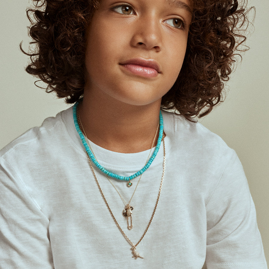 Kids Collection Gold & Turquoise Fluted Stone Turquoise Heishi Necklace - Sydney Evan Fine Jewelry