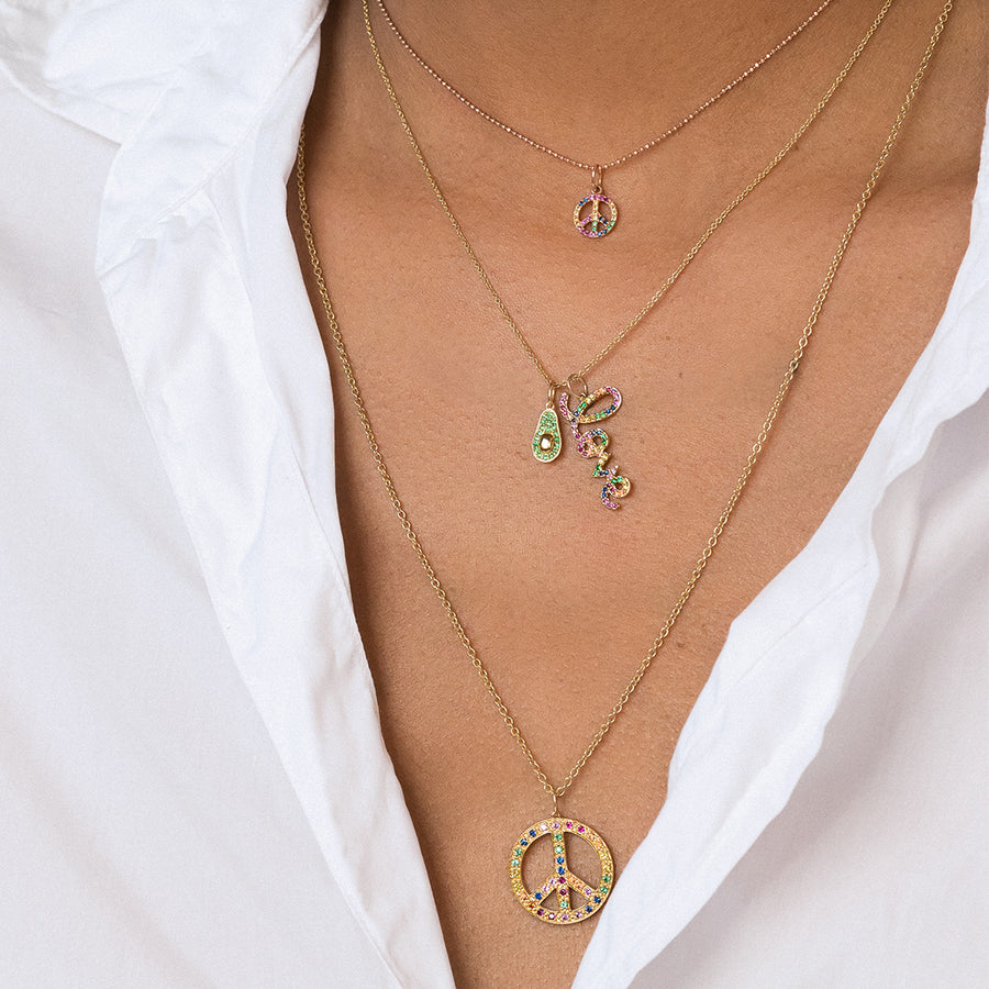 Gold & Rainbow Small Peace Sign Charm - Sydney Evan Fine Jewelry