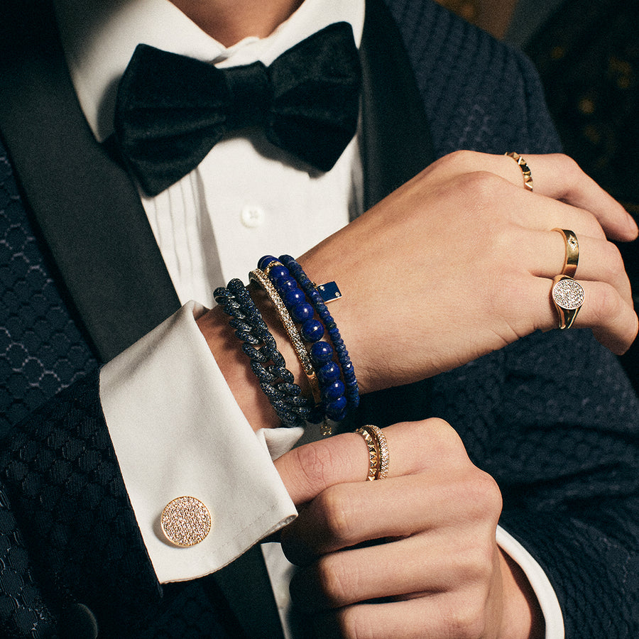 Men's Collection Gold & Diamond Bezel Eye Rondelle on Lapis - Sydney Evan Fine Jewelry