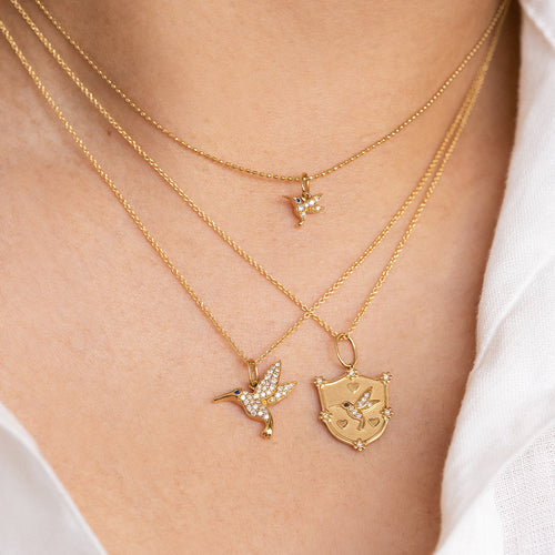 Gold & Diamond Hummingbird Crest Charm
