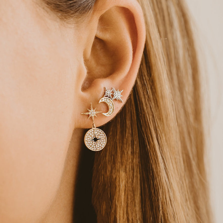 Gold & Diamond Moon and Starburst Stud - Sydney Evan Fine Jewelry