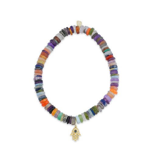 Men's Collection Gold & Diamond Hamsa on Rainbow Heishi