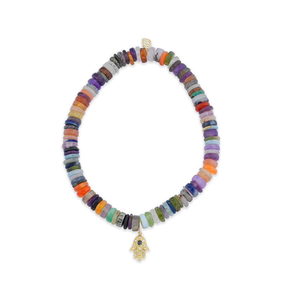Men's Collection Gold & Diamond Hamsa on Rainbow Heishi - Sydney Evan Fine Jewelry