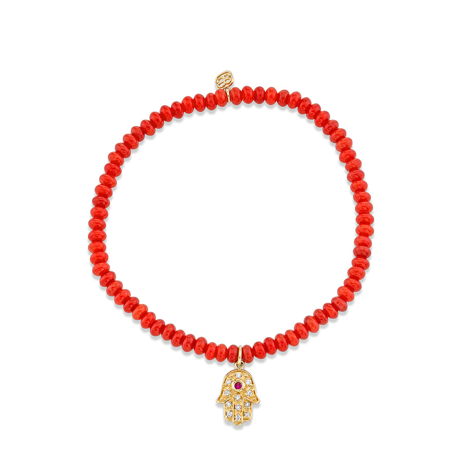 Kids Collection Gold & Diamond Hamsa on Red Sea Bamboo - Sydney Evan Fine Jewelry