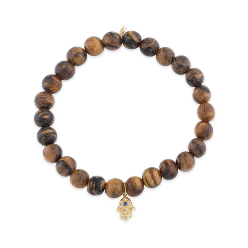 Men's Collection Gold & Diamond Hamsa on Flower Nanmu Wood