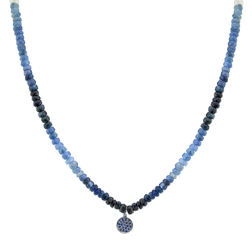 Men's Collection Black Rhodium & Sapphire Mini Disc on Blue Shade Sapphire Necklace