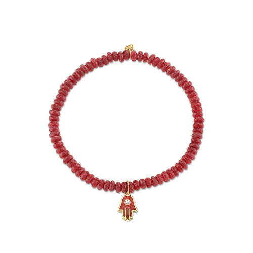 Men's Collection Gold Red Enamel Hamsa on Dark Red Jade