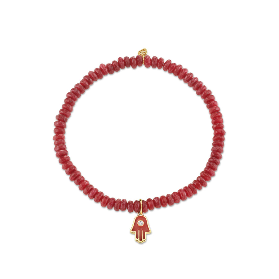 Men's Collection Gold Red Enamel Hamsa on Dark Red Jade - Sydney Evan Fine Jewelry