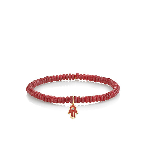 Men's Collection Gold Red Enamel Hamsa on Dark Red Jade