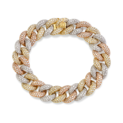 Tri-Tone Gold & Pave Diamond Link Bracelet