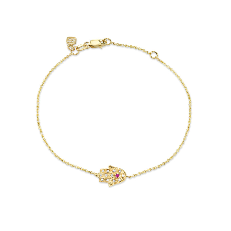 Delicate 18K Gold Hamsa Hand Bracelet with Diamonds by Tess Van Ghert