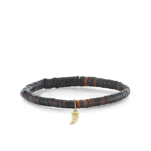 Men's Collection Gold & Diamond Horn on Dark Brown Heishi