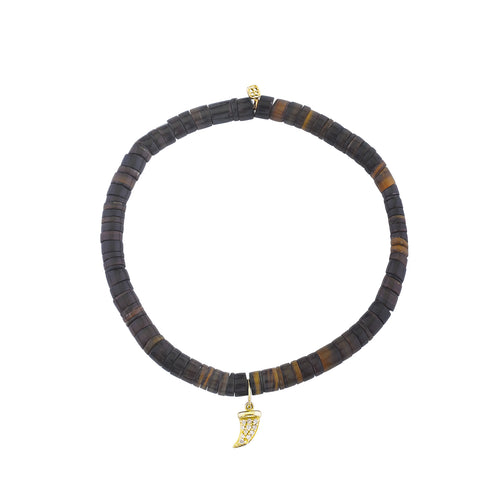 Men's Collection Gold & Diamond Horn on Dark Brown Heishi