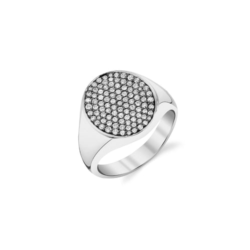 Men's Collection White Gold & Diamond Medium Oval Pave Signet Ring