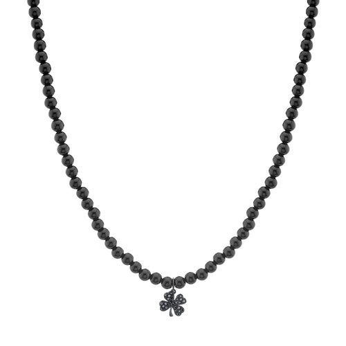 Men's Collection Black Rhodium & Black Diamond Clover on Onyx Necklace
