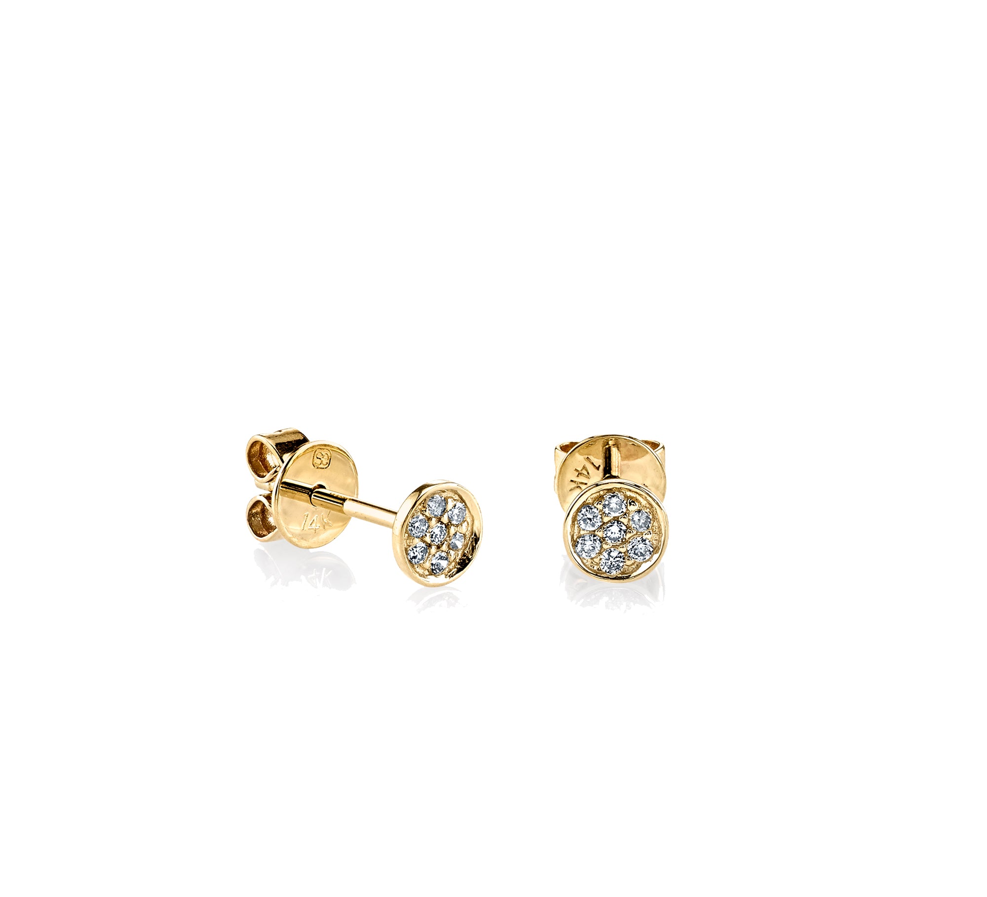 & Diamond Pave Tiny Disc Stud