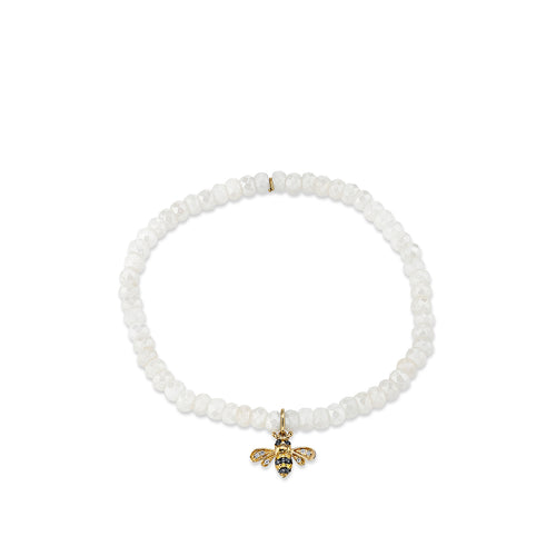 Gold & Diamond Small Bee on Rainbow Moonstone