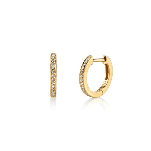 Gold & Pavé Diamond 9mm Huggie Hoops
