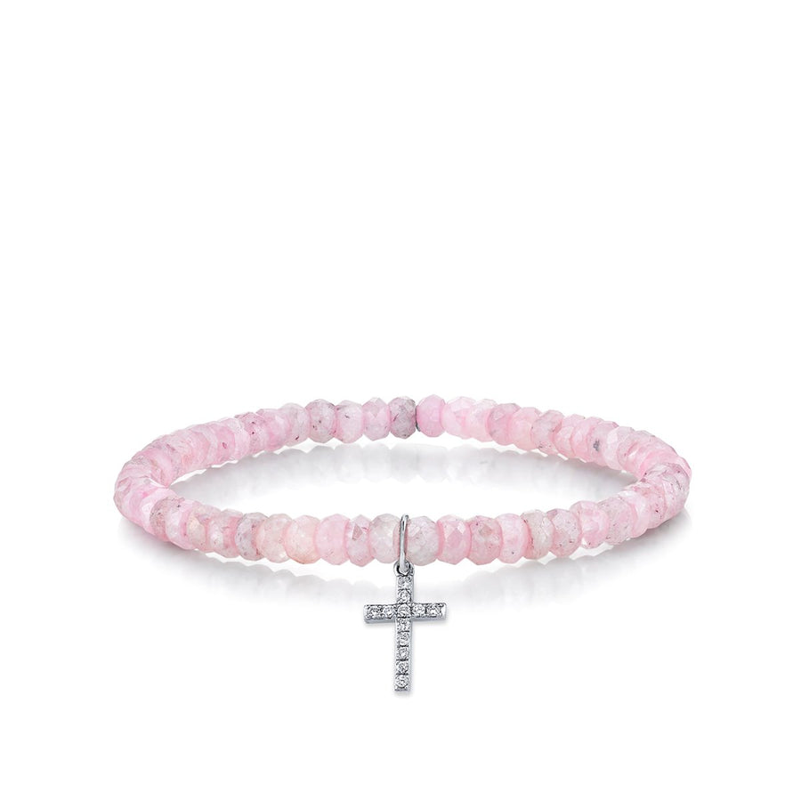 White Gold & Diamond Small Cross on Mystic Pink Grapolite - Sydney Evan Fine Jewelry