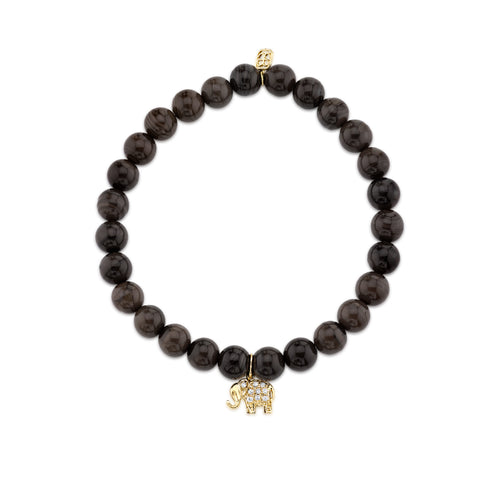 Gold & Diamond Mini Elephant on Brown Jasper