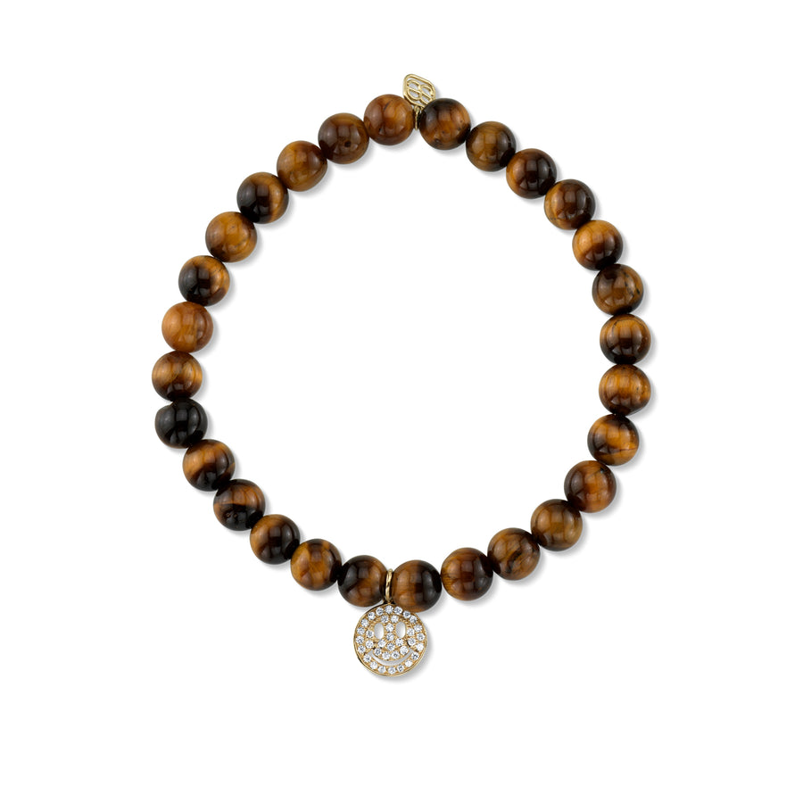 Men's Collection Gold & Diamond Happy Face on Tiger's Eye - Sydney Evan Fine Jewelry