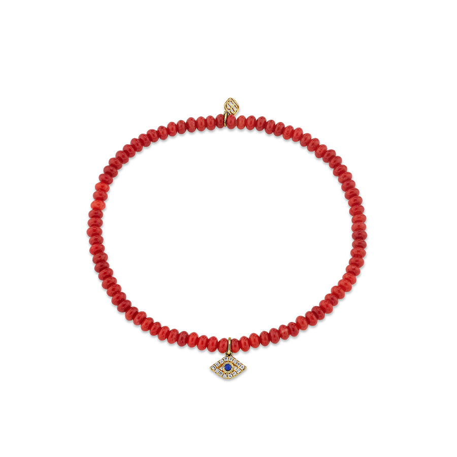 Gold Bezel Sapphire & Diamond Evil Eye on Red Bamboo Coral - Sydney Evan Fine Jewelry