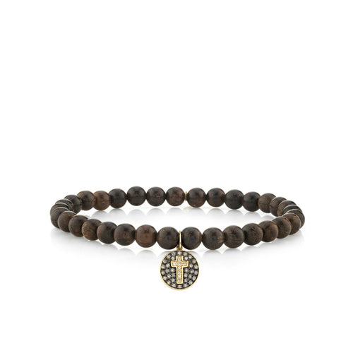 Men's Collection Gold & Diamond Cross Medallion on Dark Wood