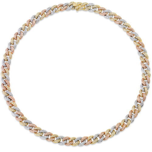 Tri-Tone Gold & Pave Diamond Small Link Necklace
