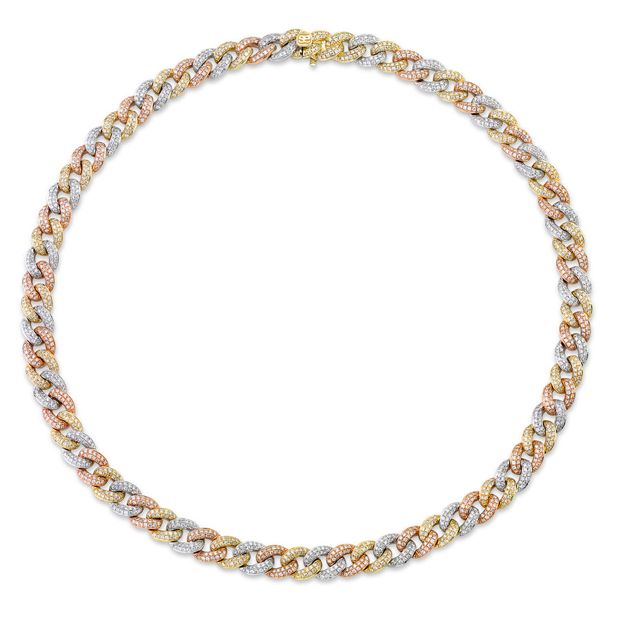 Tri-Tone Gold & Pave Diamond Small Link Necklace - Sydney Evan Fine Jewelry