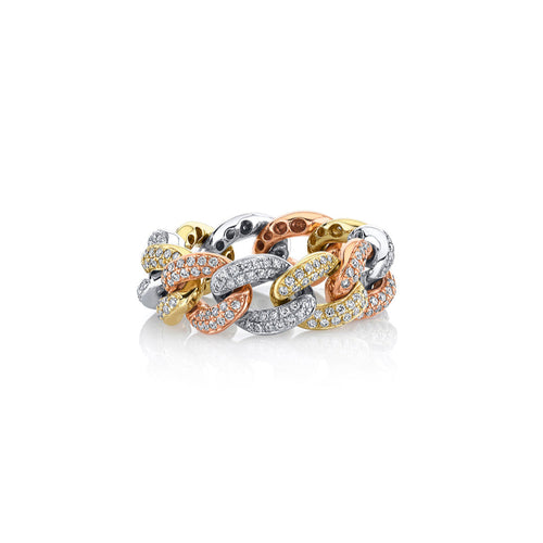 Tri-Tone Gold & Pave Diamond Link Ring