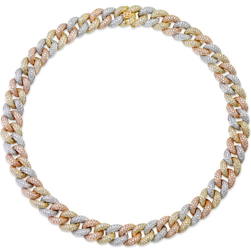 Tri-Tone Gold & Pave Diamond Link Necklace