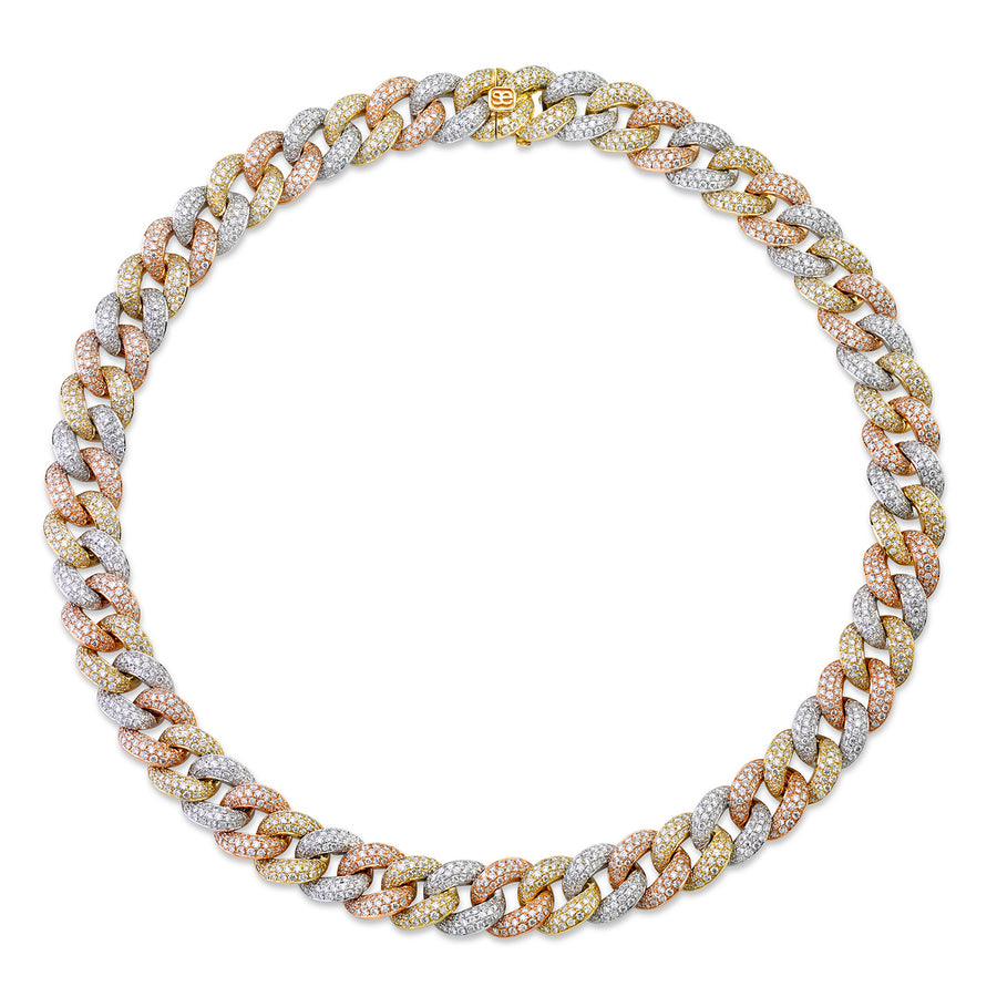 Tri-Tone Gold & Pave Diamond Link Necklace - Sydney Evan Fine Jewelry
