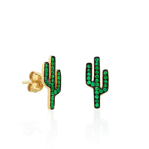 Gold & Emerald Cactus Stud