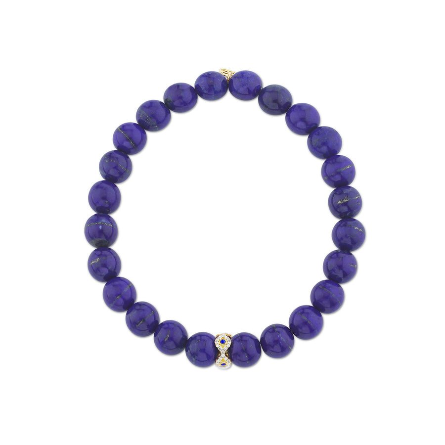 Gold & Diamond Bezel Eye Rondelle on Lapis - Sydney Evan Fine Jewelry